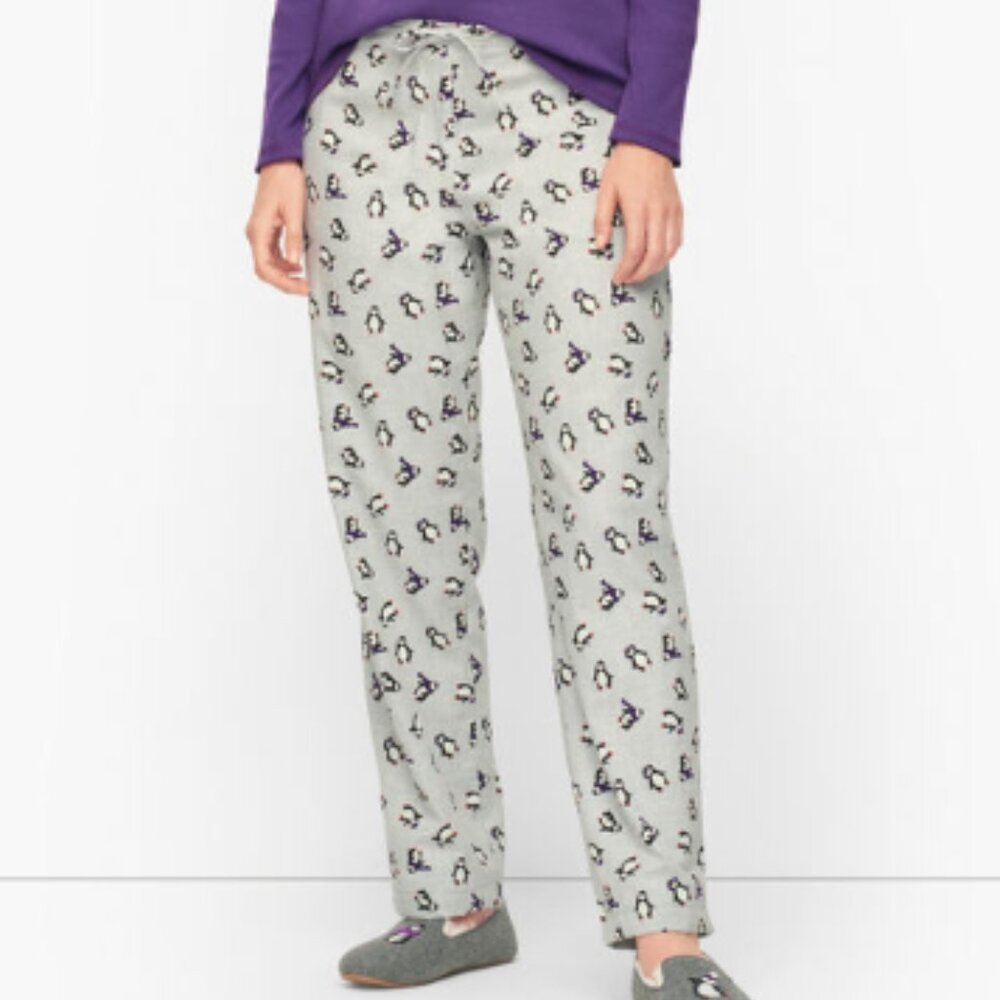Talbots 1X Penguin Flannel Pajama Pants Gray Cotton Lounge
